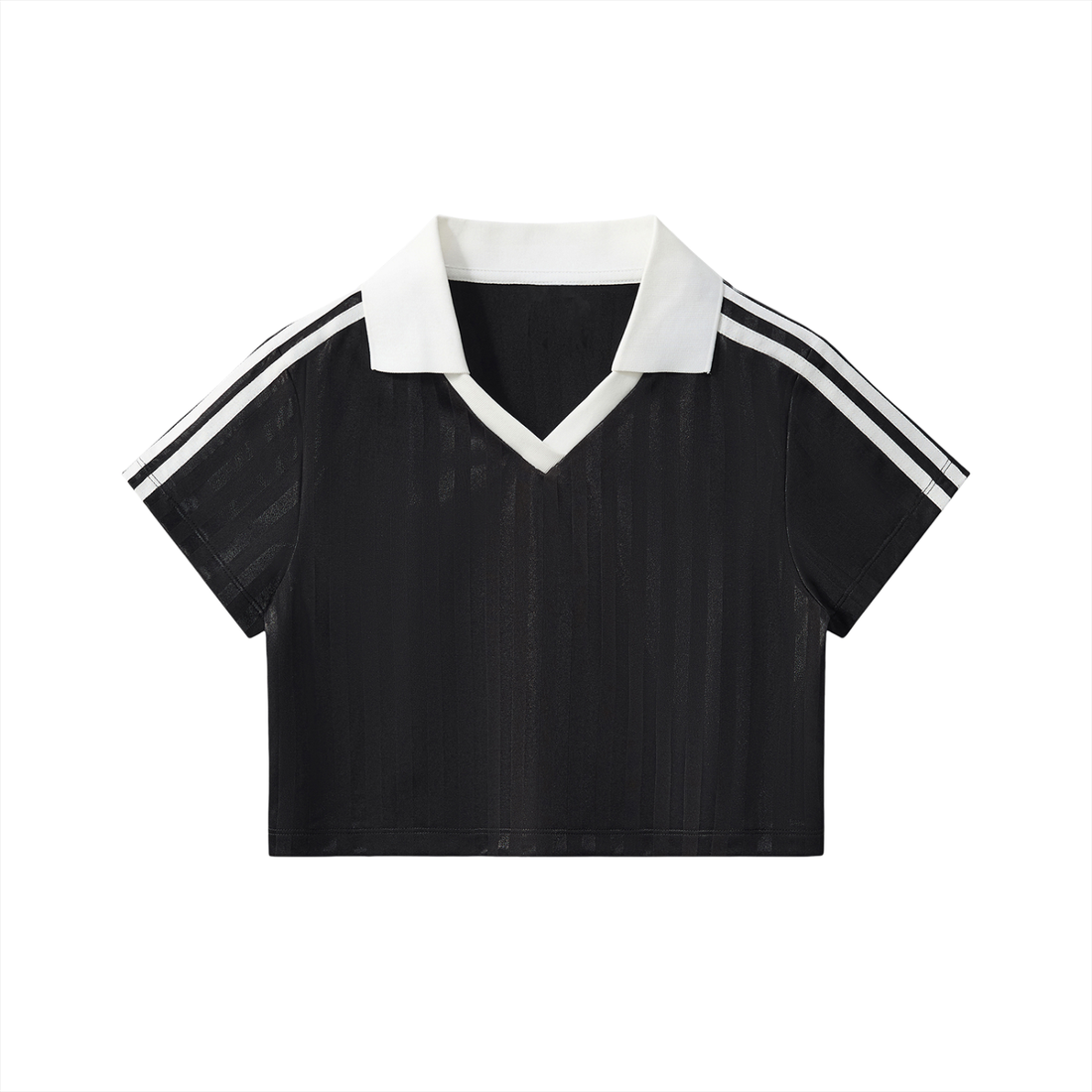 Contrast Collar Striped Cropped Jersey